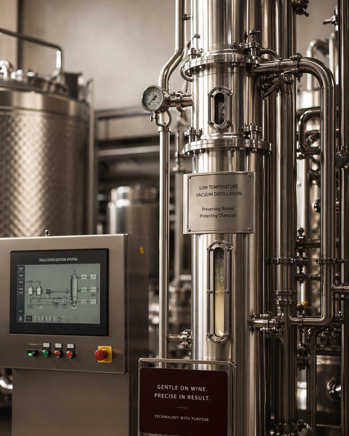 Wine dealcoholization system used for controlled low-temperature alcohol removal
